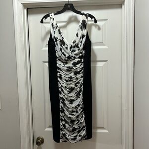 White House Black Market lovely black and white print midi sheath